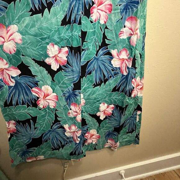 HiloHattie MuuMuu Sz M Teal Floral Tiki Lounge Vintage Luau Maxi Dress Camp - Picture 8 of 8
